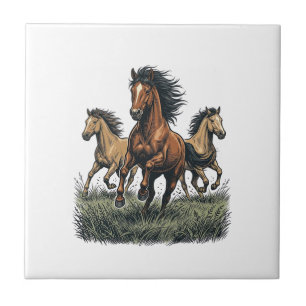 Vintage Wild Horses Running Western Vector Shirt_1 Ceramic Tile