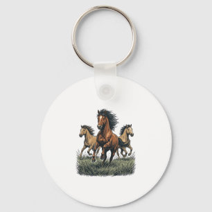 Vintage Wild Horses Running Western Vector Shirt_1 Key Ring