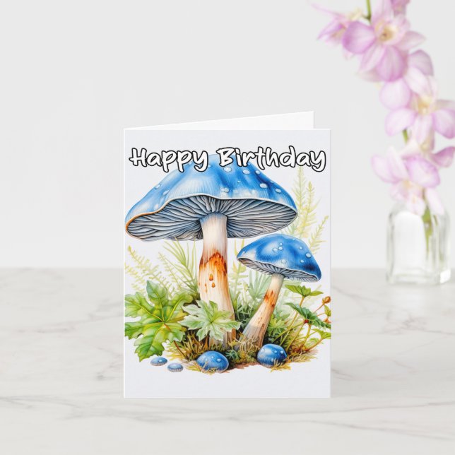 Vintage Wild Mushroom Illustration Birthday Card (Orchid)