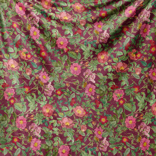 Vintage Wild Rose Fleece Blanket in Burgundy Plum