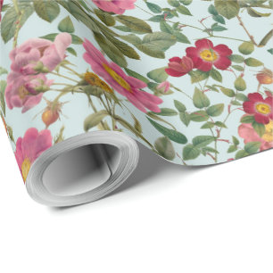 Vintage Wild Rose Gift Paper in Sea Glass