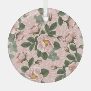 Vintage Wild Roses: Floral Background Glass Tree Decoration