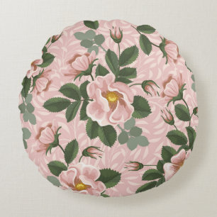 Vintage Wild Roses: Floral Background Round Cushion