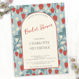 Vintage Wild Strawberry Bridal Shower Invitation Postcard