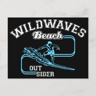 Vintage Wild Waves Beach Outsiders Surf Announcement Postcard