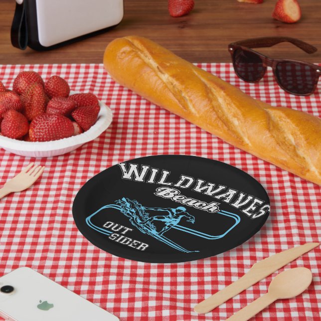 Vintage Wild Waves Beach Outsiders Surf  Paper Plate (Picnic)