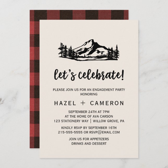 Vintage Wilderness | Buffalo Plaid Let's Celebrate Invitation (Front/Back)