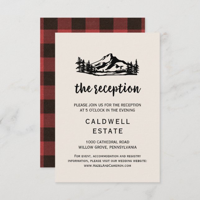 Vintage Wilderness Buffalo Plaid Reception Card (Front/Back)