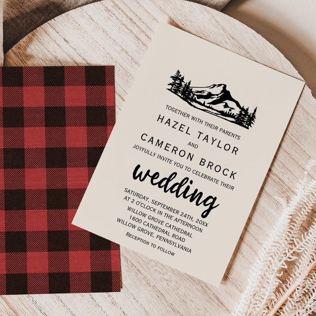 Vintage Wilderness | Buffalo Plaid Wedding Invitation (Creator Uploaded)