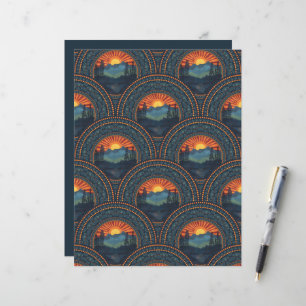 Vintage Wilderness Sunset Mandala Art Deco Scallop