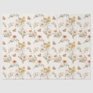 Vintage Wildflower and Butterfly Seamless Pattern Tissue Paper