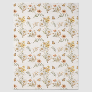 Vintage Wildflower and Butterfly Seamless Pattern Tissue Paper