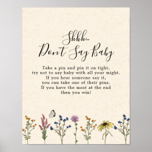 Vintage Wildflower Baby Shower Don't Say Baby Poster
