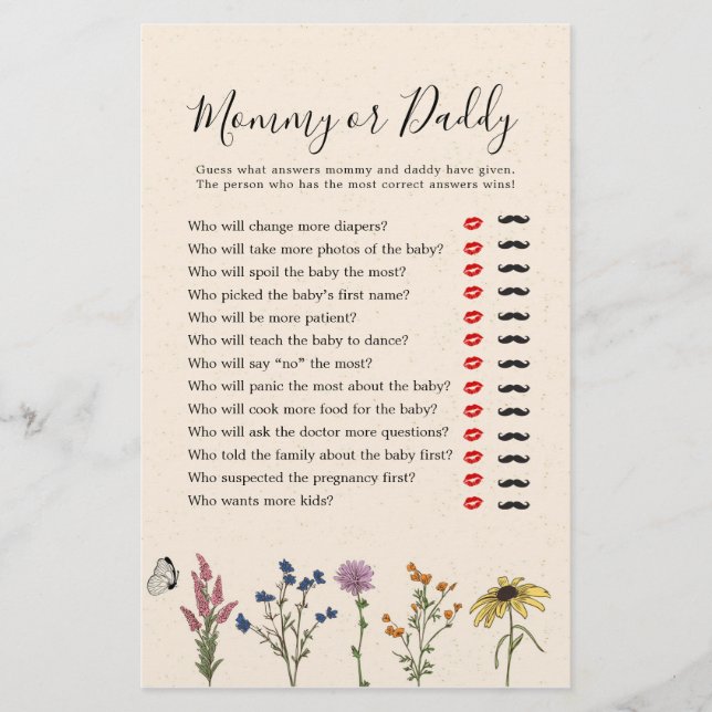 Vintage Wildflower Baby Shower Mummy or Daddy (Front)