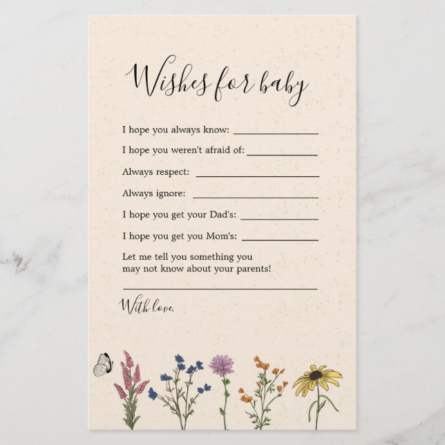 Vintage Wildflower Baby Shower Wishes For Baby (Front)