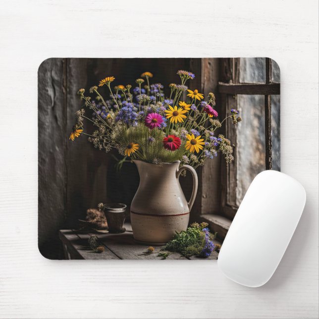 Vintage Wildflower Bouquet Mouse Pad (With Mouse)