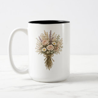 Vintage Wildflower Bouquet Two-Tone Coffee Mug