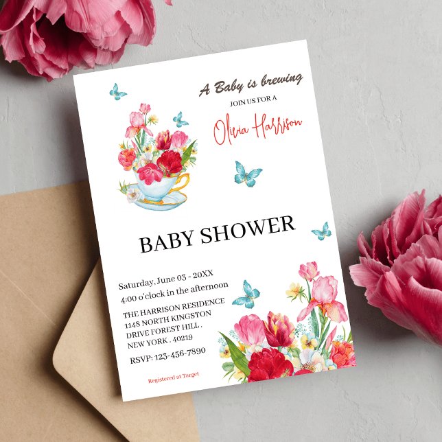 Vintage wildflower Butterflies Baby Shower Tea cup Invitation (Creator Uploaded)