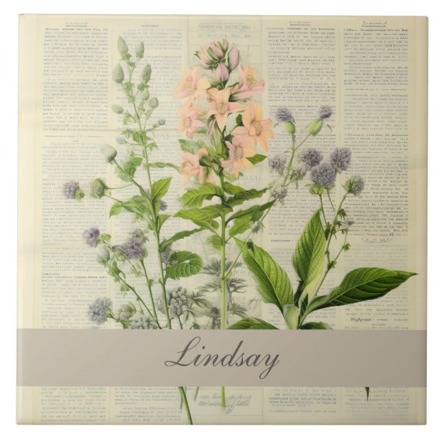 Vintage Wildflower Ceramic Tile (Front)