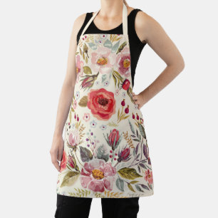 Vintage Wildflower Cream Floral Pattern Baker Apron