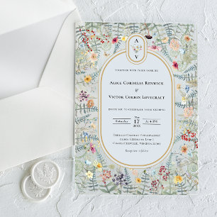Vintage Wildflower Dusty Blue Wedding Monogram Acrylic Invitations