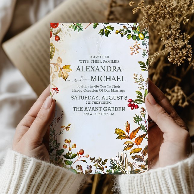 Vintage Wildflower Fern Beige Wedding Invitation (Creator Uploaded)
