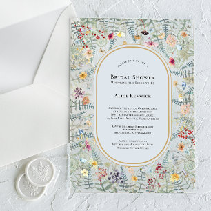 Vintage Wildflower Fern Dusty Blue Bridal Shower Acrylic Invitations