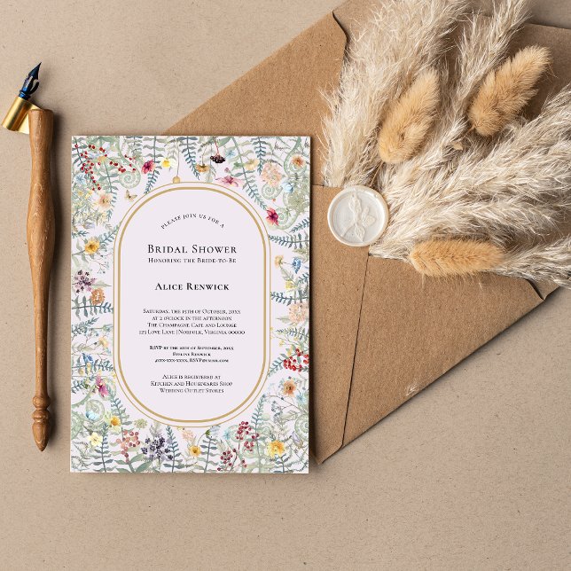 Vintage Wildflower Fern Lavender Bridal Shower Invitation (Creator Uploaded)