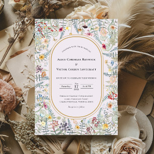 Vintage Wildflower Fern Lavender Wedding Invitation