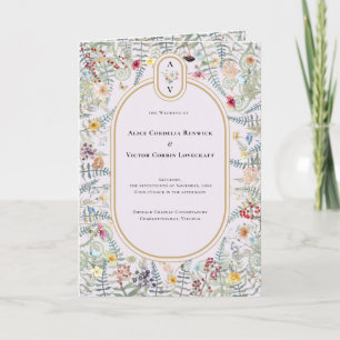Vintage Wildflower Fern Lavender Wedding Monogram Program