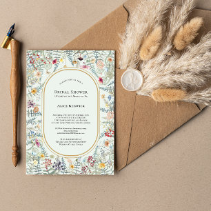 Vintage Wildflower Fern Mint Green Bridal Shower Invitation
