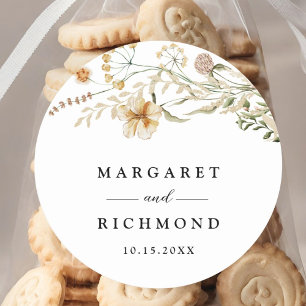 Vintage Wildflower Floral Wedding Classic Round Sticker