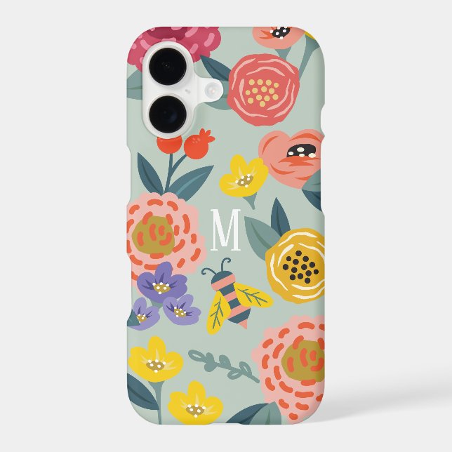 Vintage Wildflower Foliage Bees Pattern Monogram (Back)