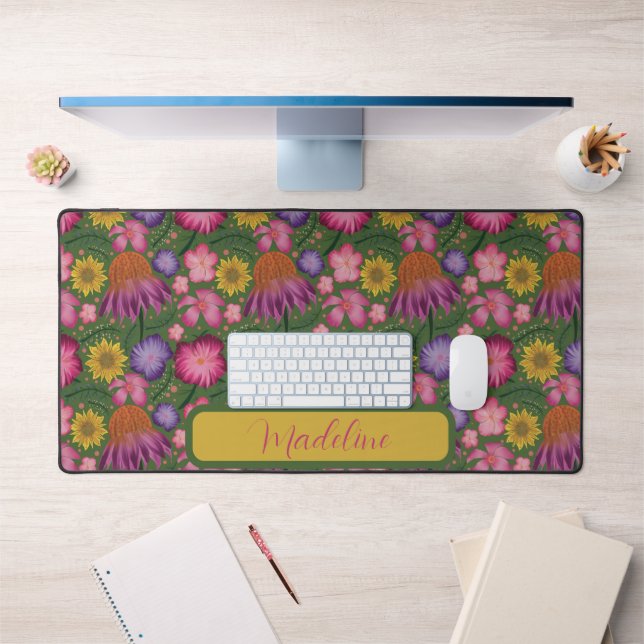 Vintage Wildflower Green Floral Pattern Desk Mat (Office 1)