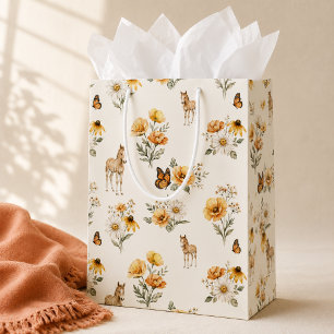 Vintage Wildflower Horse and Butterfly Pattern  Medium Gift Bag