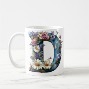 Vintage Wildflower Letter D Rustic Floral Coffee Mug