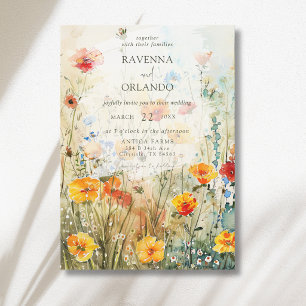 Vintage Wildflower Meadow Fall Wedding Invitation