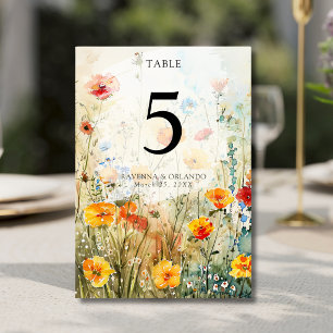 Vintage Wildflower Meadow Fall Wedding Table Number
