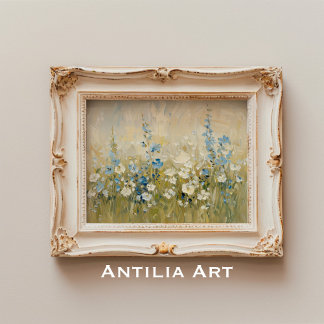 Vintage Wildflower Meadow Painting Flower Field Poster