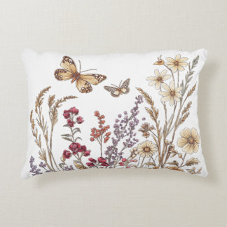 Vintage Wildflower Meadow with Butterflies Decorative Cushion