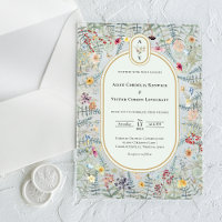 Vintage Wildflower Mint Green Wedding Monogram