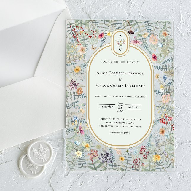 Vintage Wildflower Mint Green Wedding Monogram Acrylic Invitations (Creator Uploaded)