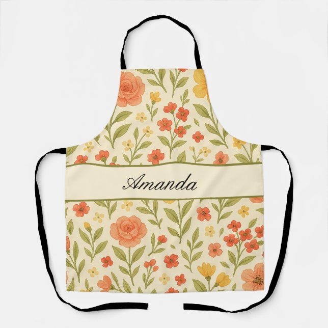 Vintage Wildflower Pattern Name Apron (Front)