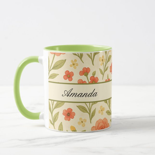 Vintage Wildflower Pattern Name Mug (Left)