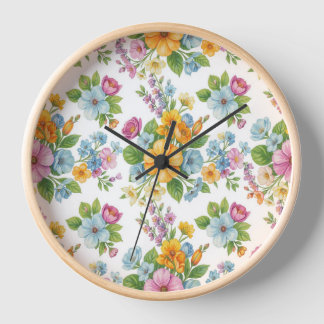 Vintage Wildflower Pattern Wooden Wall Clock