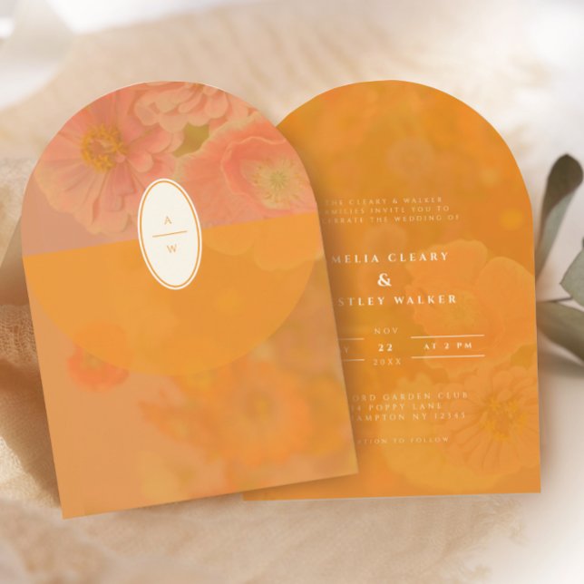 Vintage Wildflower Pink Poppy Wedding Monogram Invitation (Creator Uploaded)