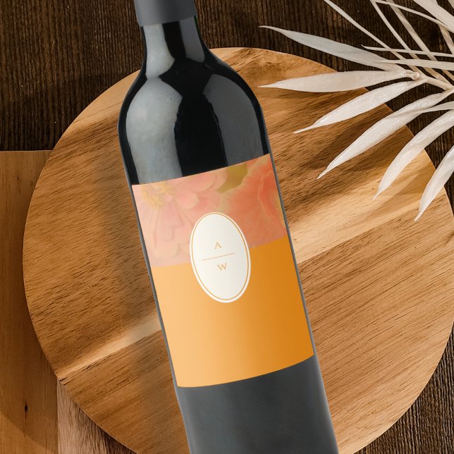 Vintage Wildflower Pink Poppy Wedding Monogram Wine Label (Creator Uploaded)