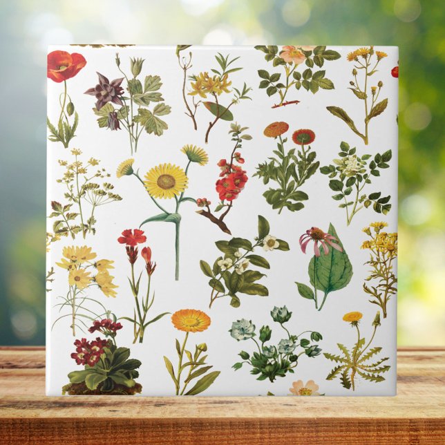Vintage Wildflower Seamless Pattern Ceramic Tile (Creator Uploaded)