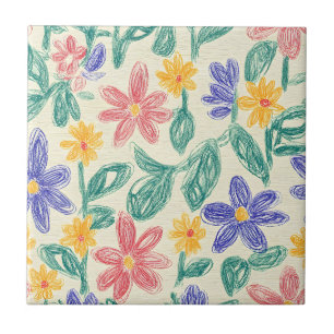 Vintage Wildflower Sketch (1) Ceramic Tile
