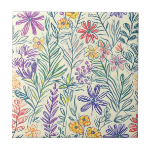 Vintage Wildflower Sketch (2) Ceramic Tile